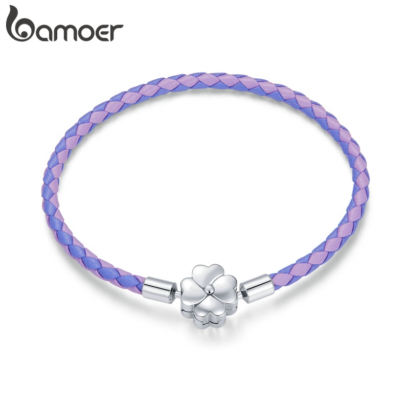 Vòng Đeo Tay Bamoer SCB214-17 Bằng Bạc 925 Màu Tím Với Mặt Vòng Có Thể Điều Chỉnh Trang Sức Thời Trang Cho Nữ