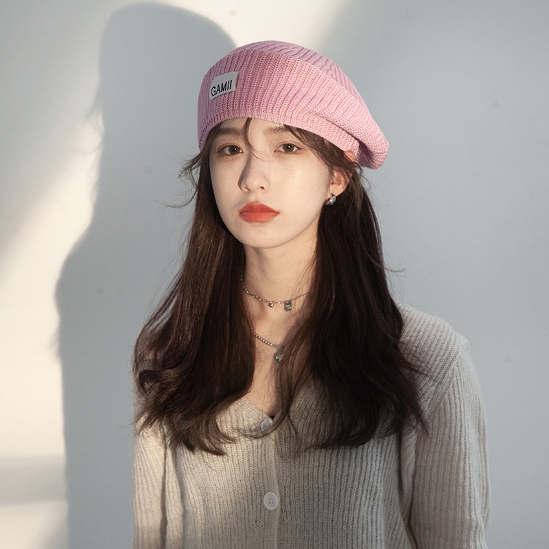 Nón Beret Len Màu Đen Thời Trang Hàn Quốc Cho Nữ