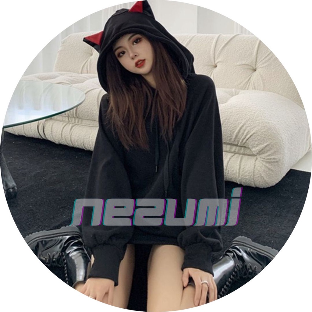 Áo nỉ hoodie tai mèo đỏ đen unisex nam nữ đáng yêu cá tính