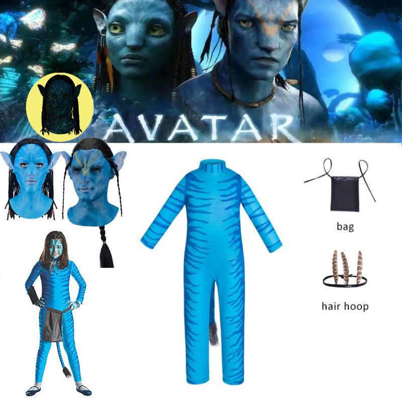 Avatar Cosplay Kids Costume Halloween Blue Jumpsuit Set Fancy Dress Party Unisex gift
