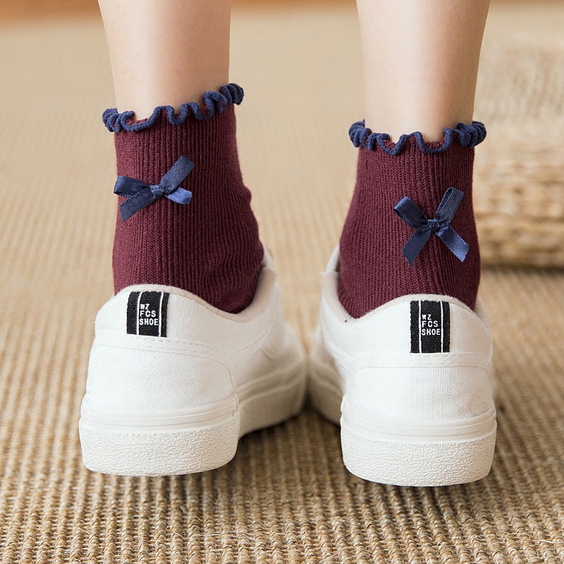 Tất vintage bèo viền gắn nơ bánh bèo mã A3