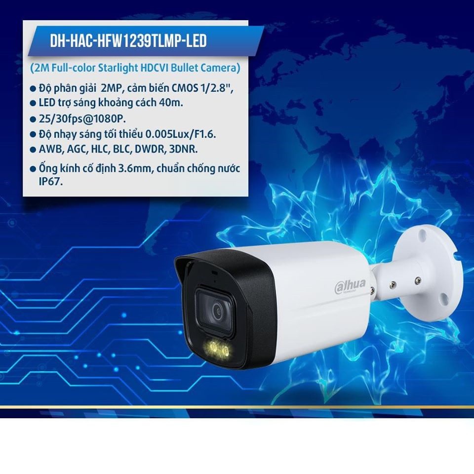 [Giá Hủy Diệt]Camera HDCVI 2MP Full Color DAHUA HAC-HFW1239TLMP-LED