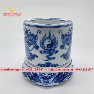 Bát hương xanh lam lưỡng long (hàng vuốt mây) - CHƯA BAO GỒM CHÂN ĐẾ
