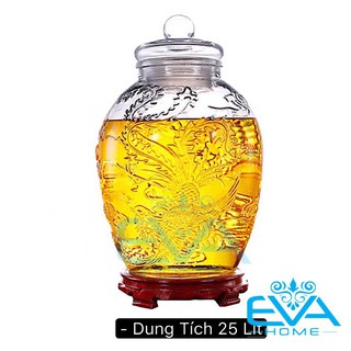 Bình Ngâm Thủy Tinh 25 Lít Dáng Chum Hoạ Tiết Rồng Phụng CR25L