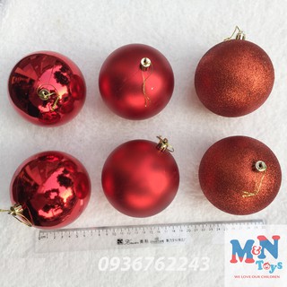 Hộp 6 quả châu 10cm màu đỏ đun treo cây thông trang trí giáng sinh  ( 2 châu bóng + 2 châu mờ + 2 châu nhũ)
