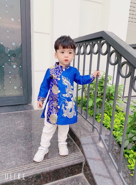 Áo dài cách tân gấm cao cấp cho bé trai sz 10-28kg