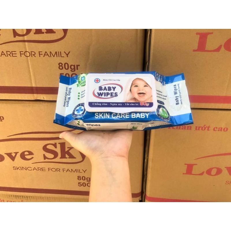 Combo 5 gói Khăn ướt BABY WIPES - không mùi  80g/gói.