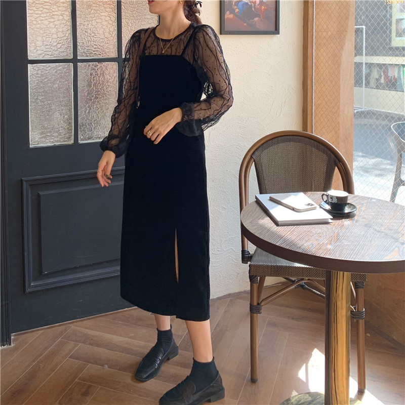 Đầm Hai Dây Phối Ren Màu Sắc 39801