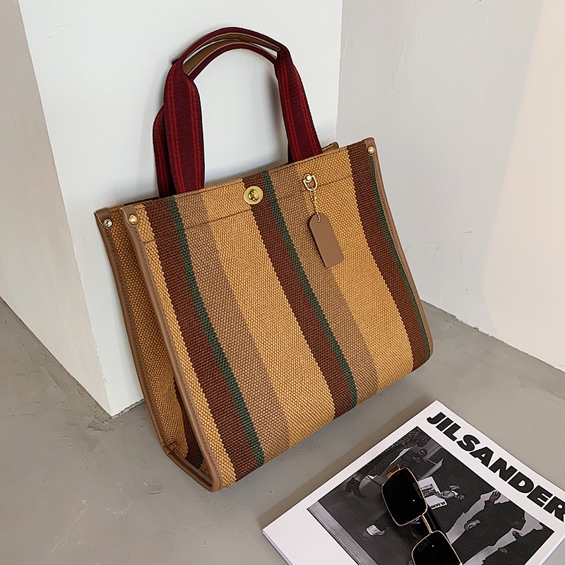 IELGY Túi Đeo Vai Vải Canvas Kẻ Sọc Thời Trang Cho Nữ