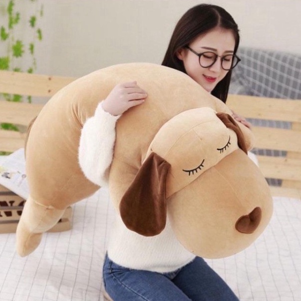 Gấu bông to gấu ôm thú nhồi bông con chó nằm dài mũi tim to mềm mịn giá rẻ size 90cm 1m1