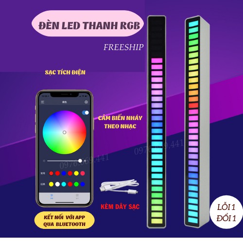 Thanh Đèn Led RGB Cảm Ứng Âm Thanh, Nháy Theo Nhạc, Trang Trí Trên Máy Tính, Ô Tô, ASAKI OFFICIAL