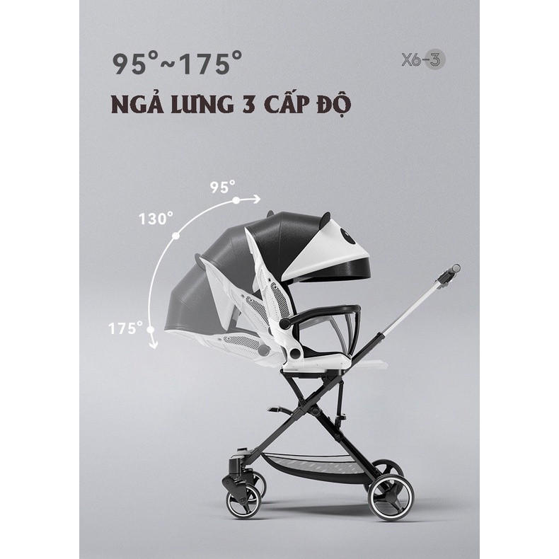 Xe đẩy du lịch gấp gọn 4 bánh 2 chiều 3 tư thế Playkids X6-3, ghế xoay 360 độ ngả 175 độ, dành cho bé 0 - 6 tuổi