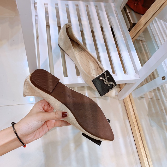 Giày búp bê đính nơ da lộn