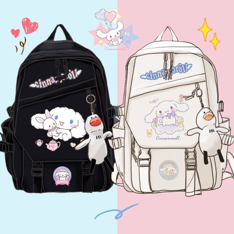 Ba Lô Đựng Laptop Sức Chứa Lớn Hình Búp Bê Cinnamoroll Nhật Bản Dễ Thương Kèm Mặt Dây Treo Dành Cho Học Sinh