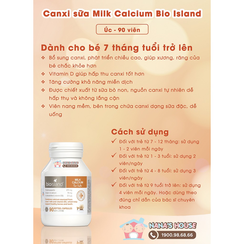 Canxi sữa Milk Calcium Bio Island Úc – 90 viên (Từ 7 tháng)