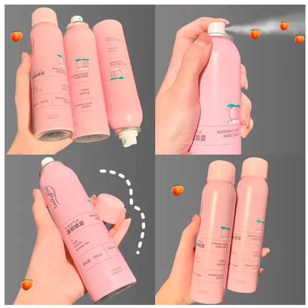 Dầu Gội Khô Hương Đào Xịt Tóc Khô Bồng Bềnh Tức Thì - Gội khô màu hồng chai mới 150ML Luckyfine Nội Địa Trung