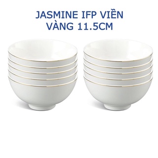 Bộ 10 chén ăn cơm cao cấp minh long 11.5cm jasmine ifp viền chỉ vàng, sứ đẹp sang trọng, tặng quà tết