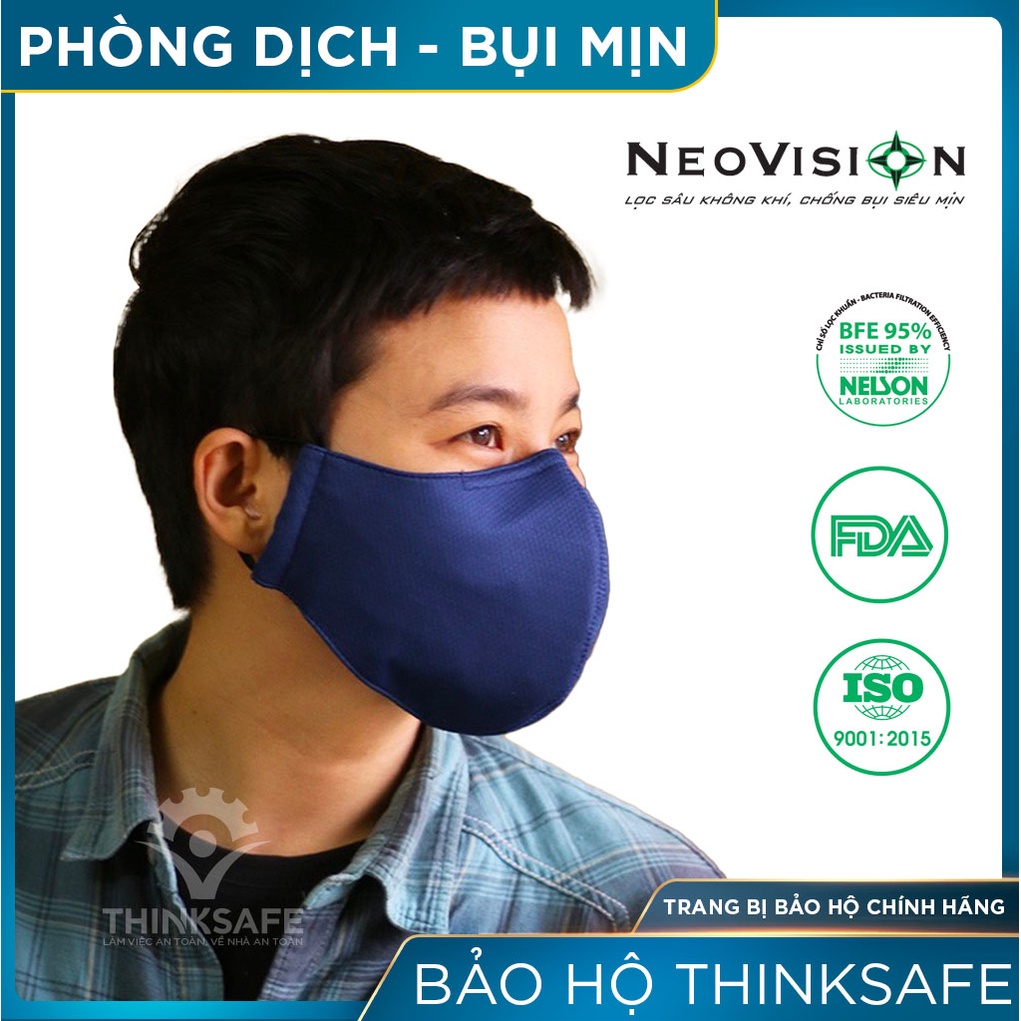 Khẩu trang vải Neovision Thinksafe, vải kháng khuẩn,không đau tai, giặt được, kiểu dáng 3d, đẹp, phòng dịch - Duststop
