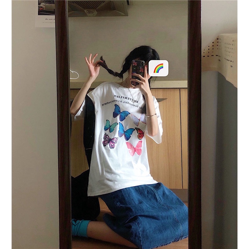 COZOK Chân váy denim lưng cao xẻ tà phong cách Hàn Quốc