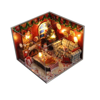Mô Hình Nhà Gỗ Diy Giáng Sinh (Tặng Mica chắn Bụi )
