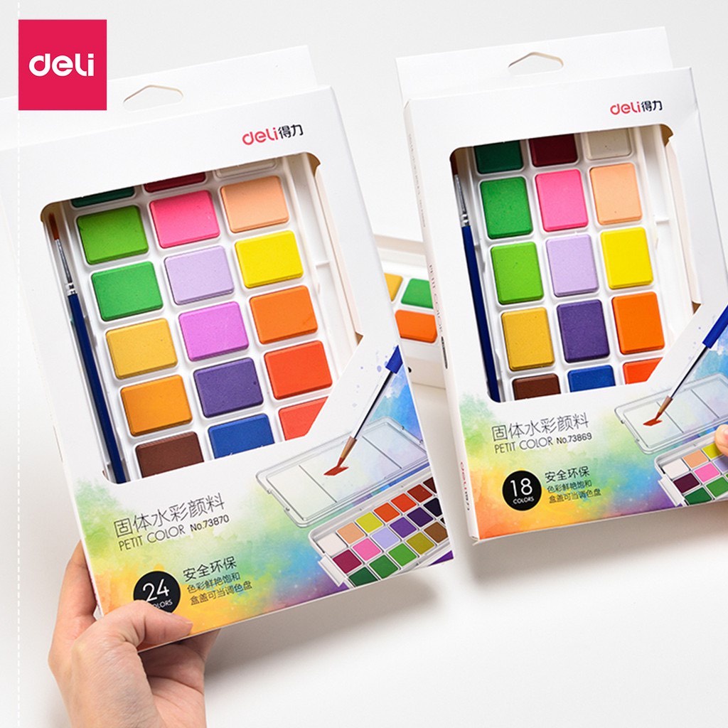 Màu nước dạng nén Deli - 12 màu/18 màu/24 màu - 73868 / 73869 / 73870