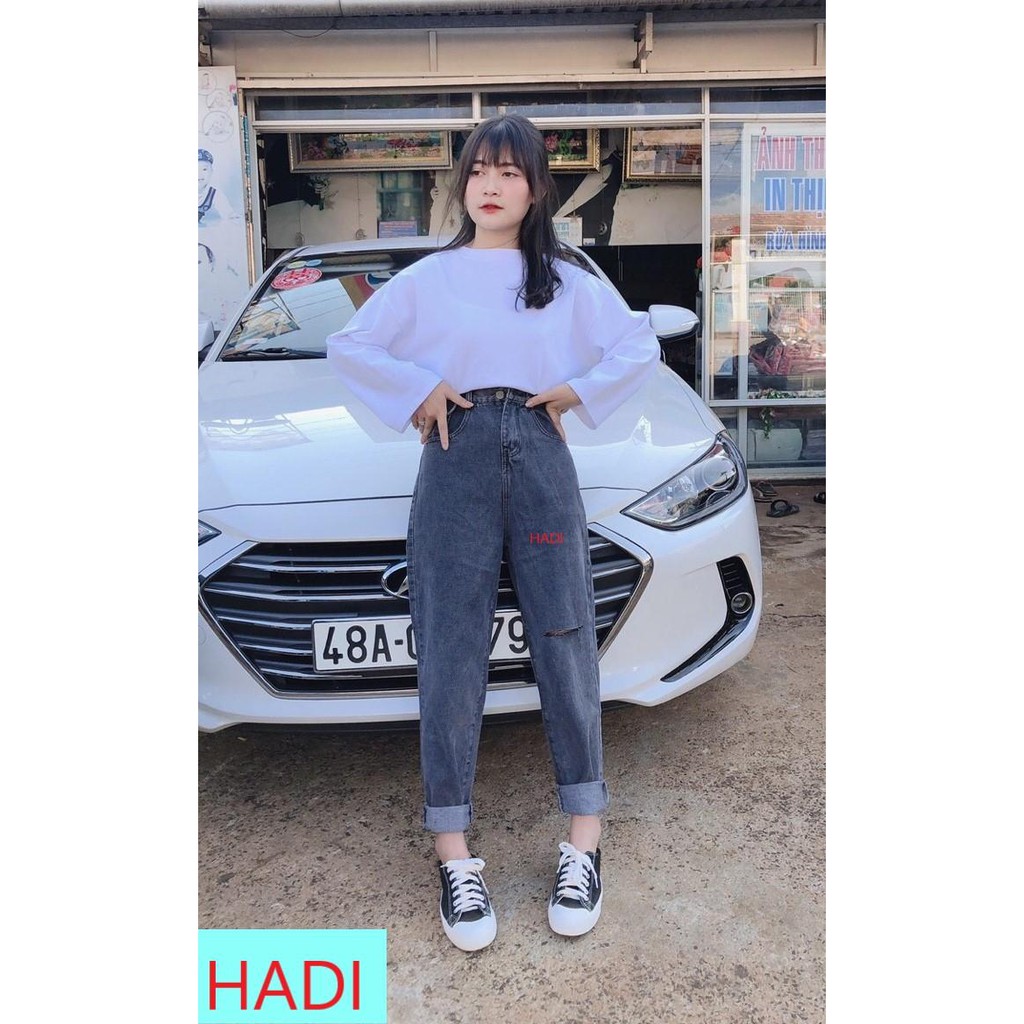 [ HỐ TRỜI!!! ] QUẦN BAGGY JEAN NỮ CAO CẤP HADI LƯNG SIÊU CAO TÚI NẮP MÀU XÁM RÁCH GỐI TRÁI CỰC CÁ TÍNH CỰC PHONG CÁCH