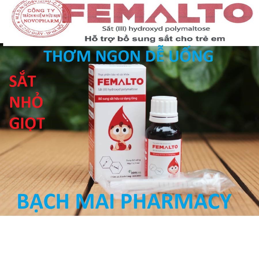 (CHÍNH HÃNG) FEMALTO-SẮT HỮU CƠ NHỎ GIỌT sử dụng cho trẻ từ 0 tháng tuổi, vị thơm ngon dễ uống, không gây táo bón