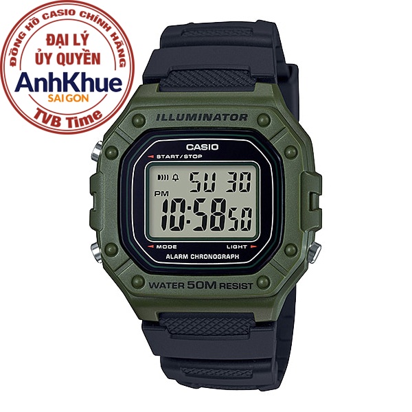 Đồng hồ nam dây nhựa Casio Standard chính hãng Anh Khuê W-218H-3AVDF (43mm)