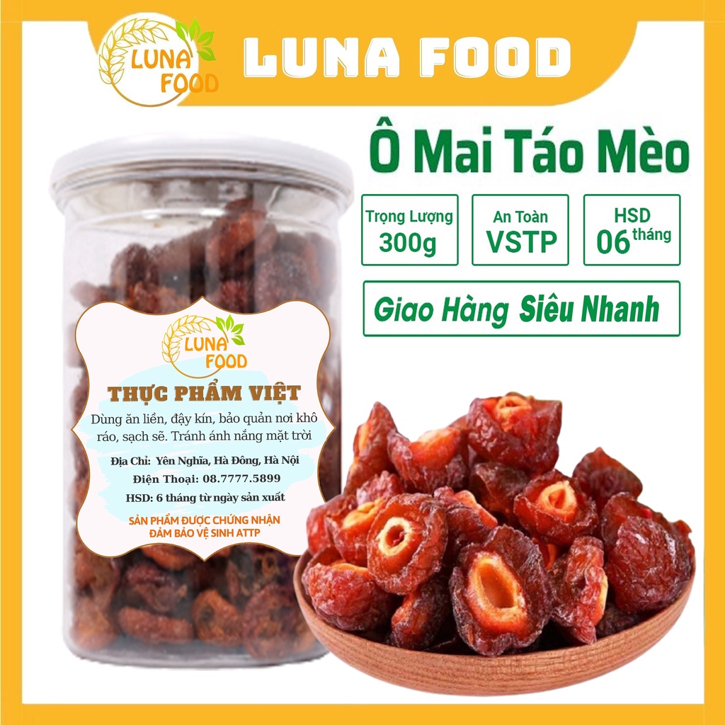 Ô Mai Táo Mèo Hũ 300gr - Xí Muội Táo Mèo Nhà Làm - Ô Mai Chua Ngọt Đậm Vị - Đồ Ăn Vặt Nhà Làm