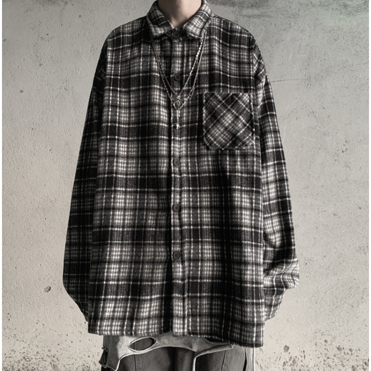 áo sơ mi kẻ sọc chải oversized rộng rãi dài tay cổ điển cao cấp áo sơ mi lười tối màu