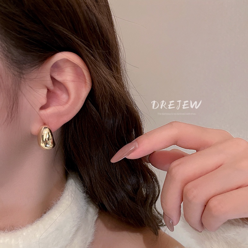 DREJEW Khuyên tai hình chữ C bằng kim loại bạc 925 phong cách Hàn Quốc thời trang cho nữ