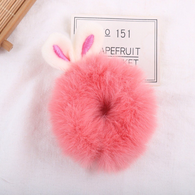 KAL03-Dây buộc tóc Scrunchies bằng vải lông hình tai thỏ dễ thương