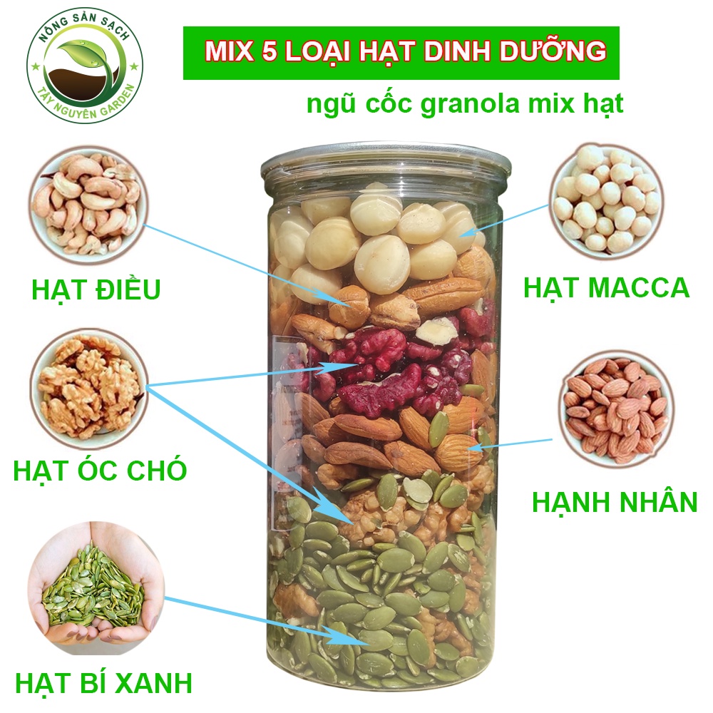 Hạt dinh dưỡng Mix 5 loại hạt ( Hạt macca, hạnh nhân, hạt điều, hạt óc, hạt bí xanh) ngũ cốc granola siêu hạt