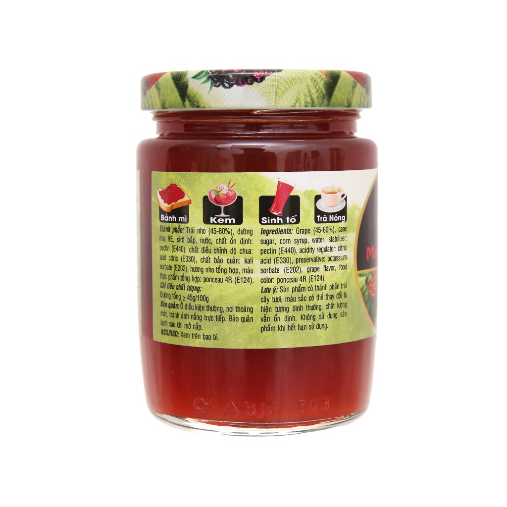 Mứt Nho Grape Preserves GOLDEN FARM 210G - Dùng ăn kèm kem, sinh tố, bánh mì, sandwich, trà nóng