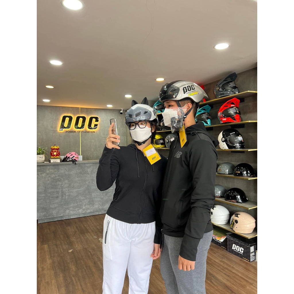 NÓN THỂ THAO POC FALCON TRẮNG BÓNG GẮN TAI MÈO ĐEN CỰC CIU CHÍNH HÃNG 2022