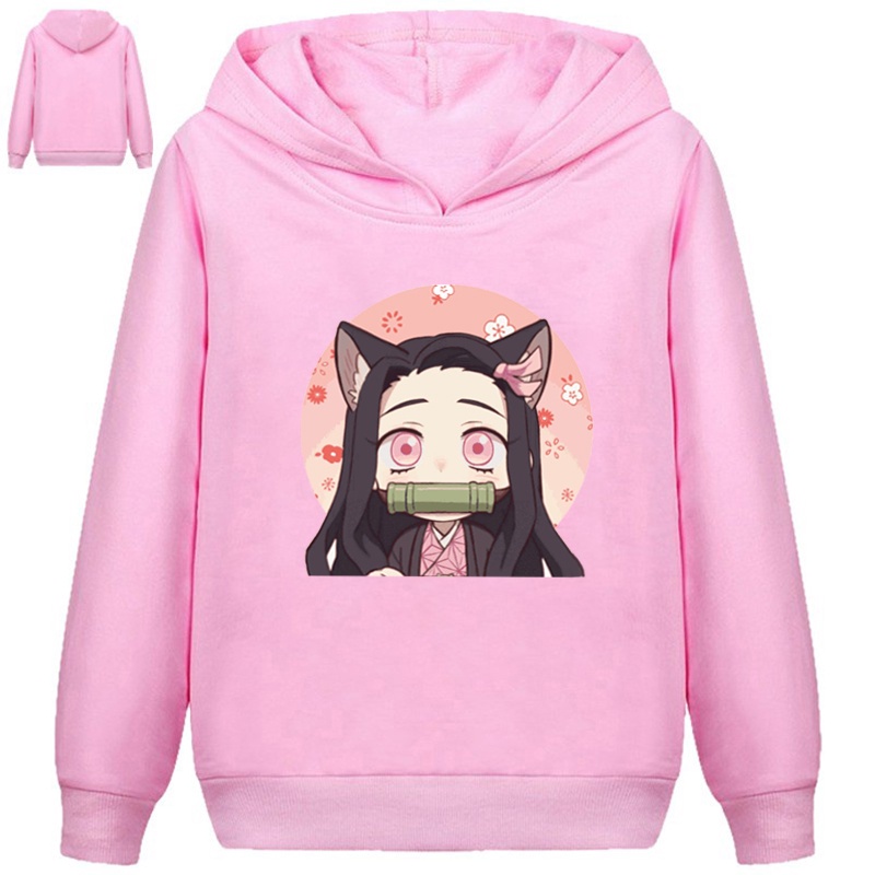 Áo Hoodie Chui Đầu In Hoạt Hình Demon Slayer 100Cm-160Cm Thời Trang Cho Bé Gái 3-14 Tuổi