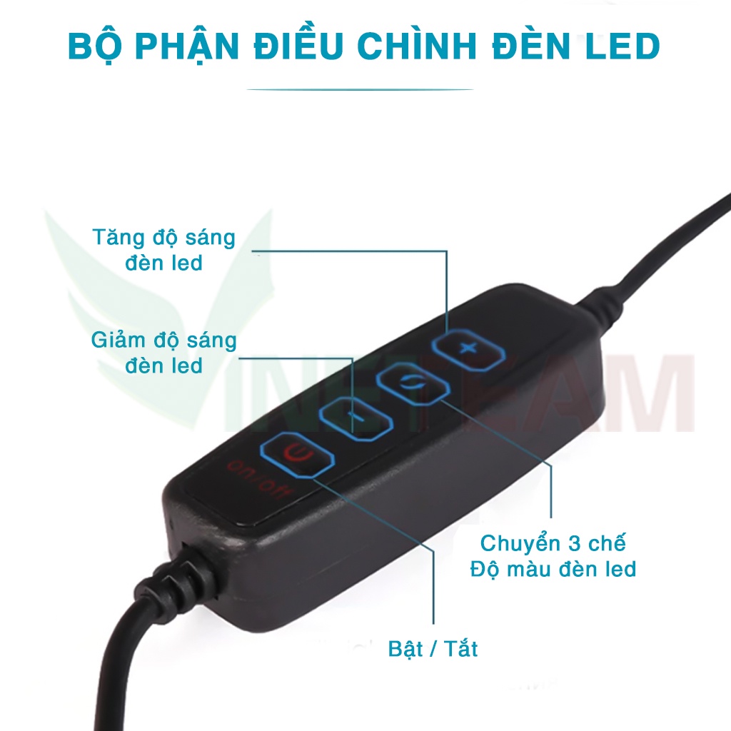 Đèn Livestream 3 in 1 Tích Hợp Giá Đỡ 3 Điện Thoại Có 3 Chế Độ Sáng, Kẹp Điện Thoại Để Bàn Quay Video -dc4761