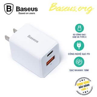 Củ sạc nhanh tiêu chuẩn us baseus tc-075pd type-c 18w -sạc nhanh - an toàn - tiện dụng