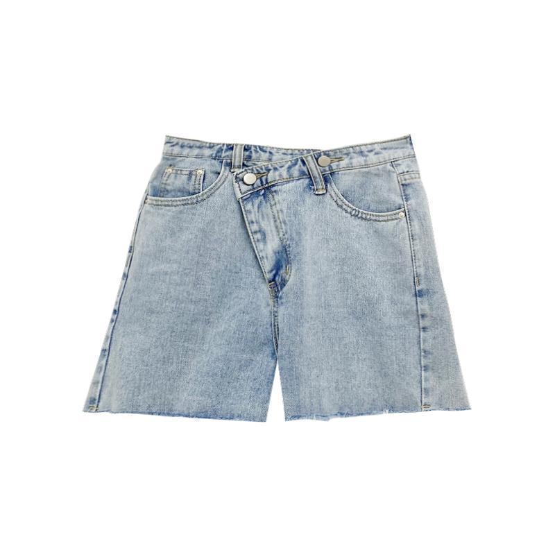 Quần Short Denim Lưng Cao Ống Rộng Phong Cách Retro
