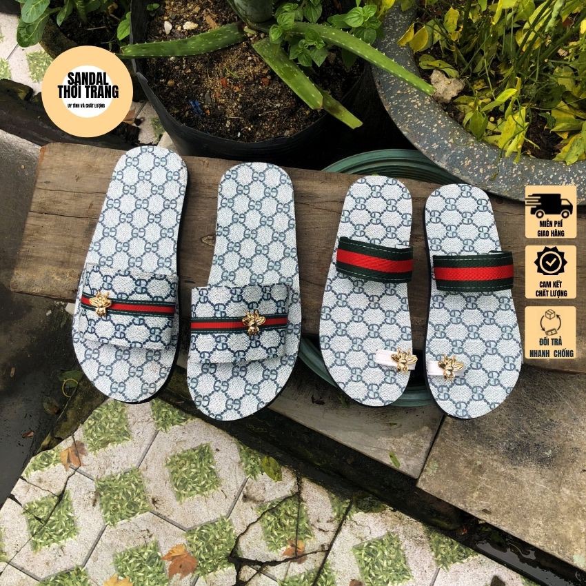 Dép cặp nam nữ Combo cặp đôi sandal nữ xỏ ngón và Nam quai ngang xanh GG SANDALTHOITRANG