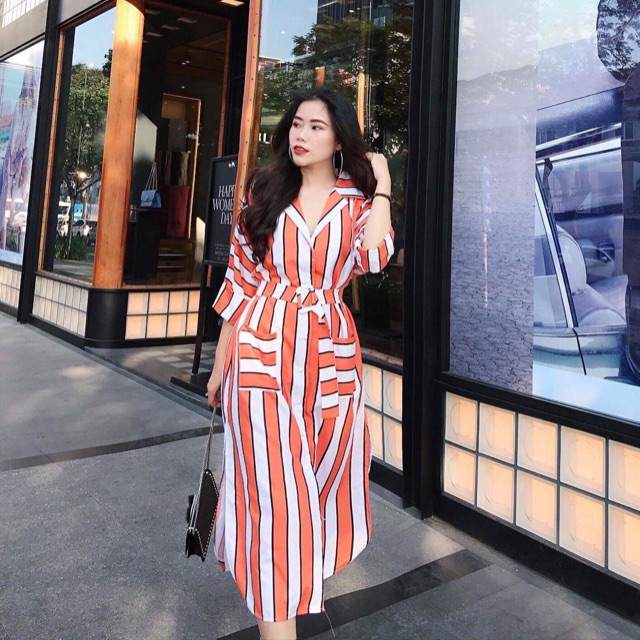 VÁY SỌC MIDI KÈM BELT