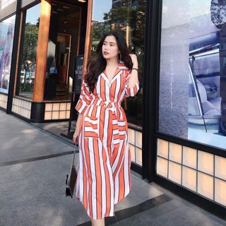 Váy sọc midi kèm belt