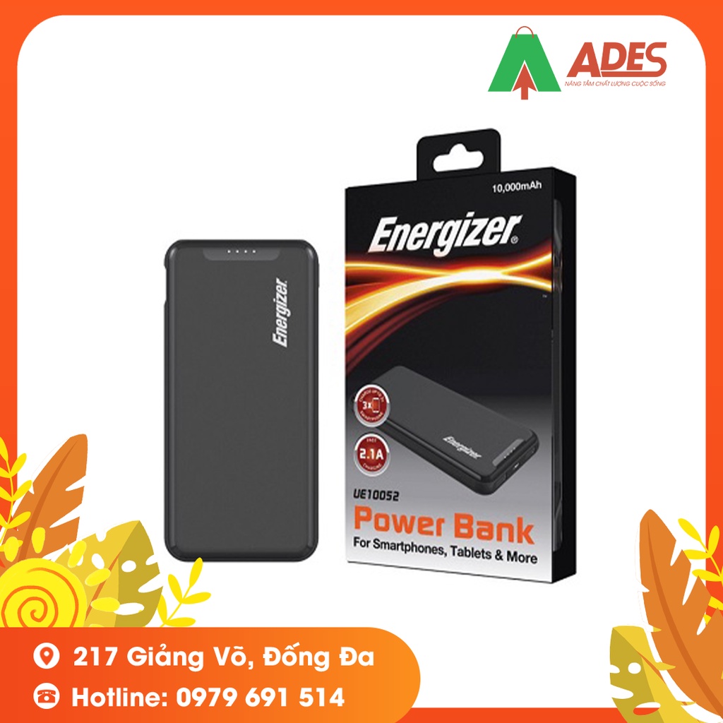 Sạc dự phòng Energizer UE10052 10,000mAh - Thiết kế sang trọng, gọn nhẹ - tích hợp 2 cổng outputs - Hàng chính hãng