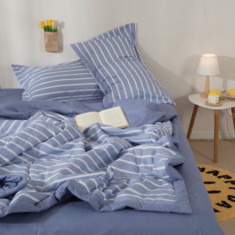 Bộ Chăn Ga Gối Đũi Caro Chăn Chần Hè. Chăn Ga Nhập Khẩu Phong Cách Hàn Quốc