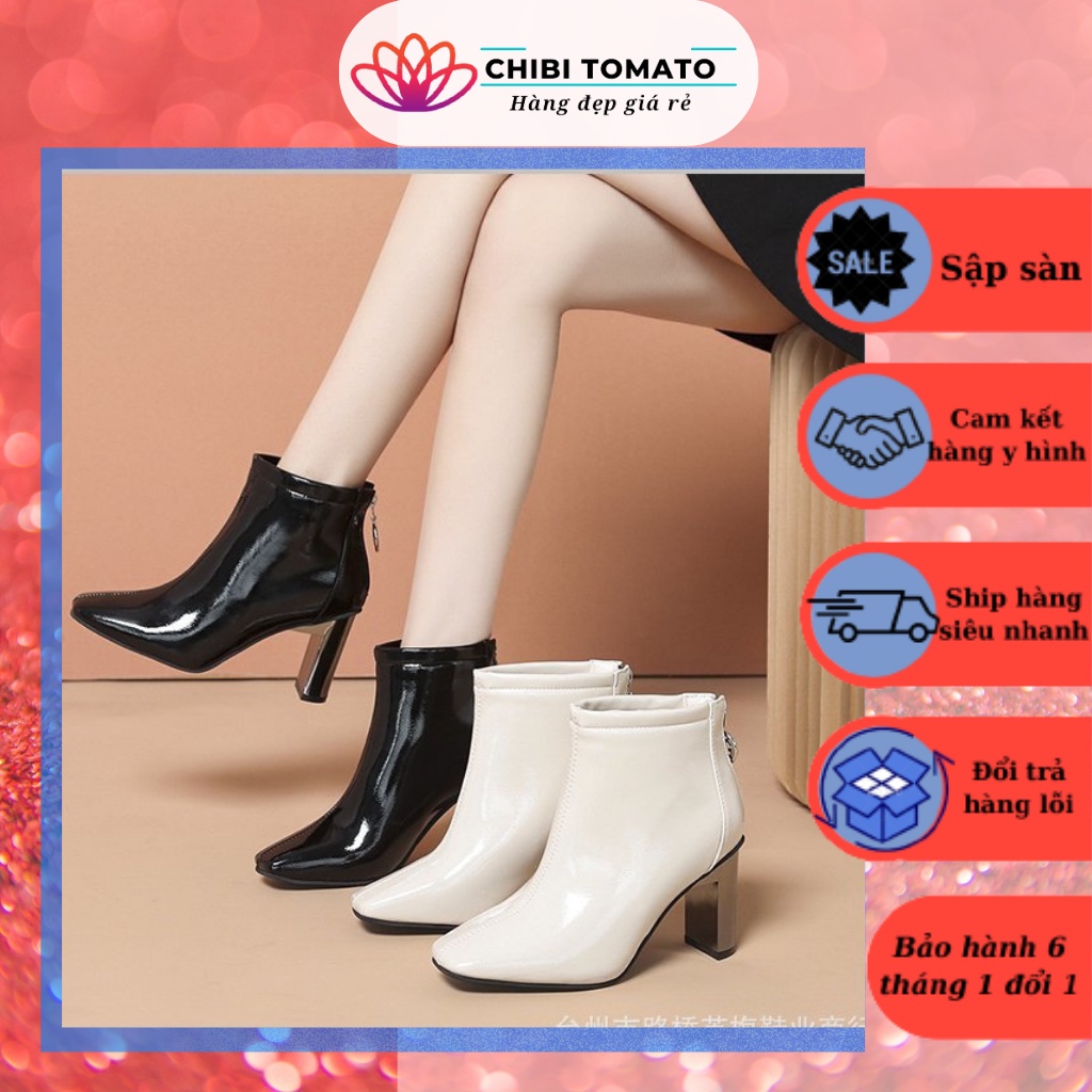 Bốt nữ cổ thấp, boot da kiểu dáng Hàn Quốc da PU đế cao 7,5cm siêu hót TOMATO-B02