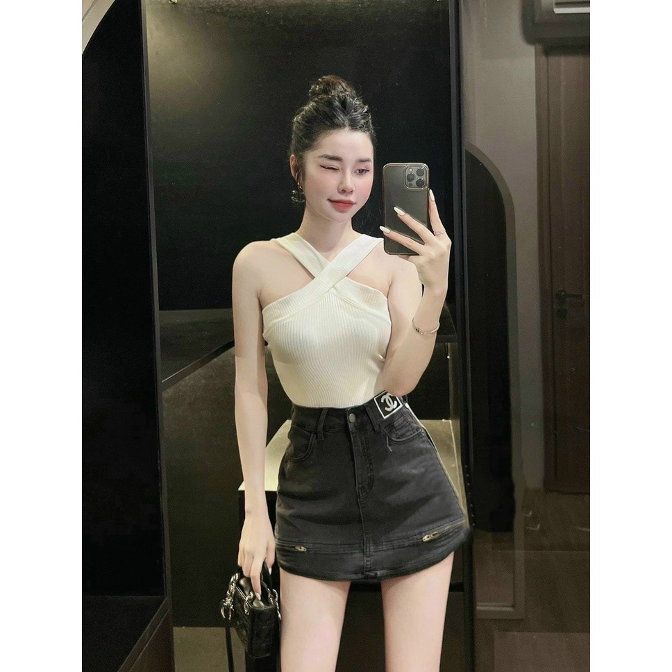 áo kiểu yếm xéo cổ sexy chất bozip màu sắc đẹp lh