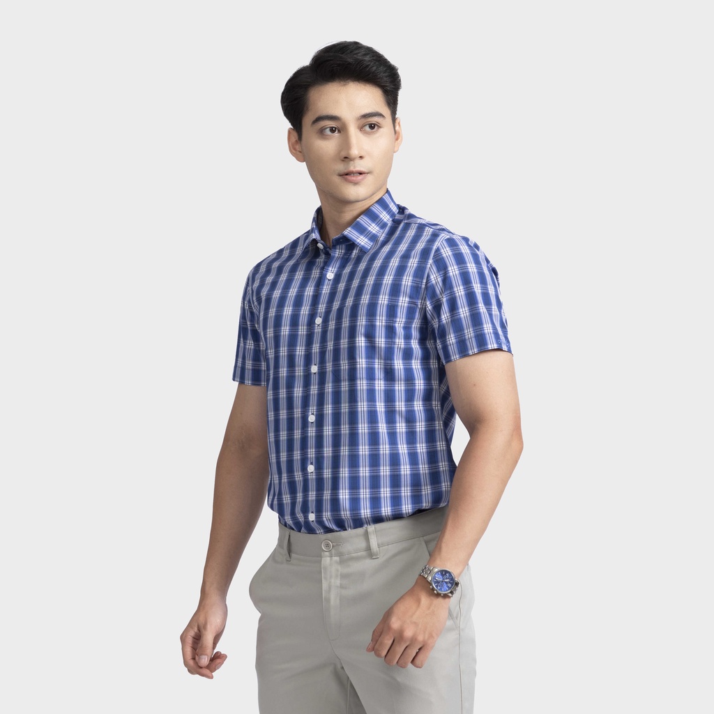[MẪU MỚI] Áo sơ mi nam ngắn tay ARISTINO họa tiết xanh kẻ trắng nam tính, chỉn chu  - ASS007S2
