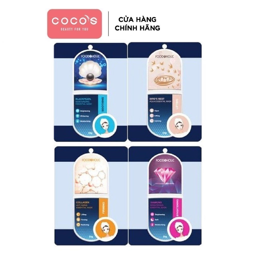 COMBO 4 Mặt Nạ Chăm Sóc Da Toàn Diện Foodaholic Essential Mask 23g - COLLAGEN, BIRD'S NEST, BLACK PEARL, DIAMOND