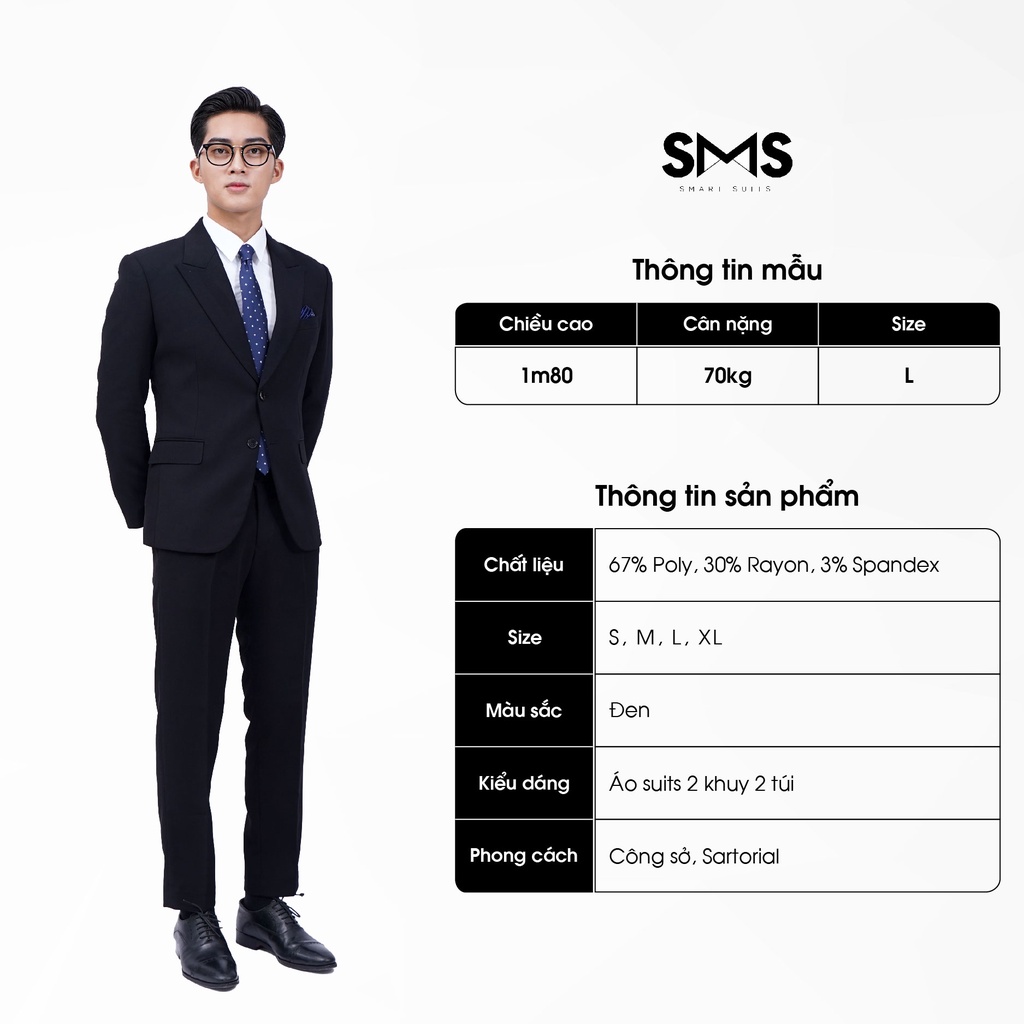 Vest nam đen, 2 khuy 2 túi, suits sartorial, chuẩn form Smart Suits