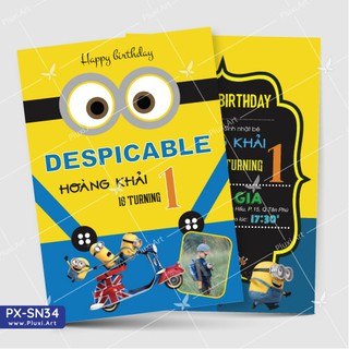 Thiệp thôi nôi –  sinh nhật Minion, in theo yêu cầu Pluxi (PX_SN34)